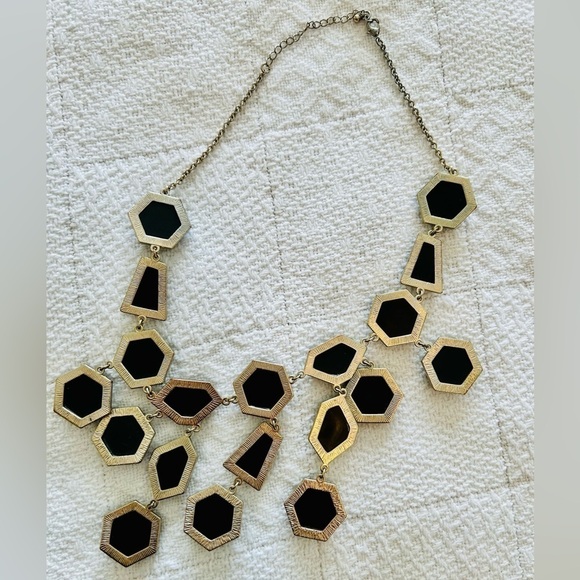 Statement Bib Necklace Black Faceted Acrylic Disks Silvertone Chain - Picture 8 of 11